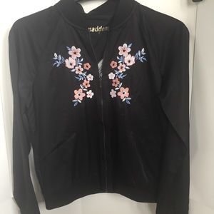 Womens lightweight jacket Madden NYC spring floral black shirt medium new